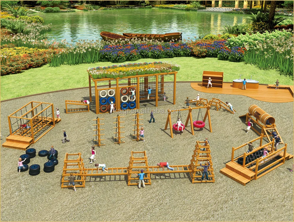 Outdoor Preschool Playground Equipment Wooden Climbing Systems For