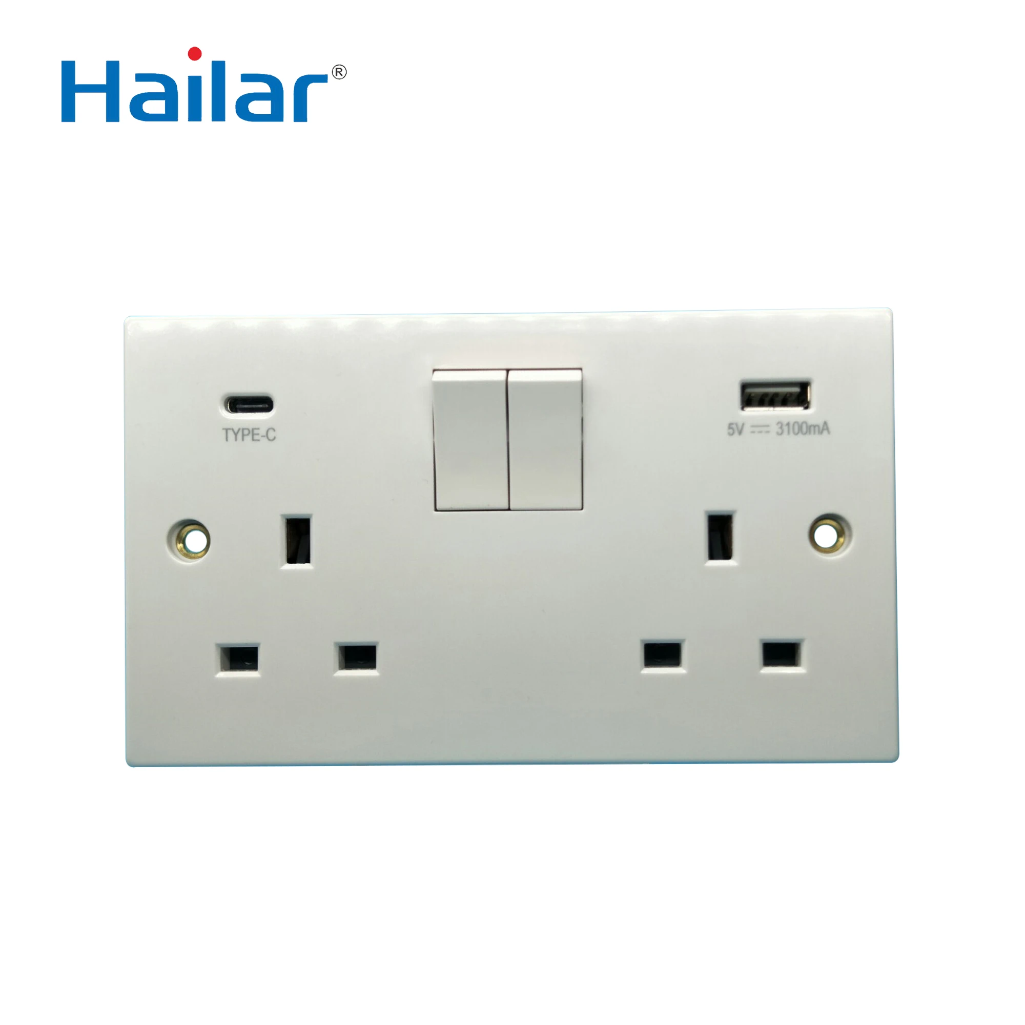 13A 2gang switched SP socket+one type C USB ouelet(5A)+type A USB ouelet(3.1A)  UK electrical Type C charger