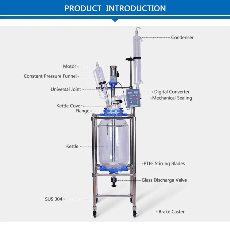 50L Laboratory Stirred double-layer Glass  Reactor