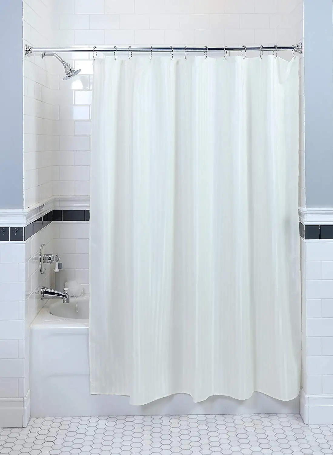 Satin Stripe Hotel Fabric Shower Curtain x 72 in 70 in White or Cream Curtain