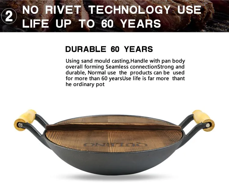 Wooden Cover Cast Iron Wok With Wooden Handles 36cm Buy Best Quality
