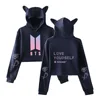 BTS K-pop ropa Ti same small sexy off shoulder dew ladies sweatshirt Bangtans exclusive hoodie string for women