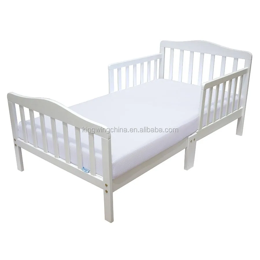 Toddler Bed With Guard Safety Rail White Wooden Kids Bed Bedroom