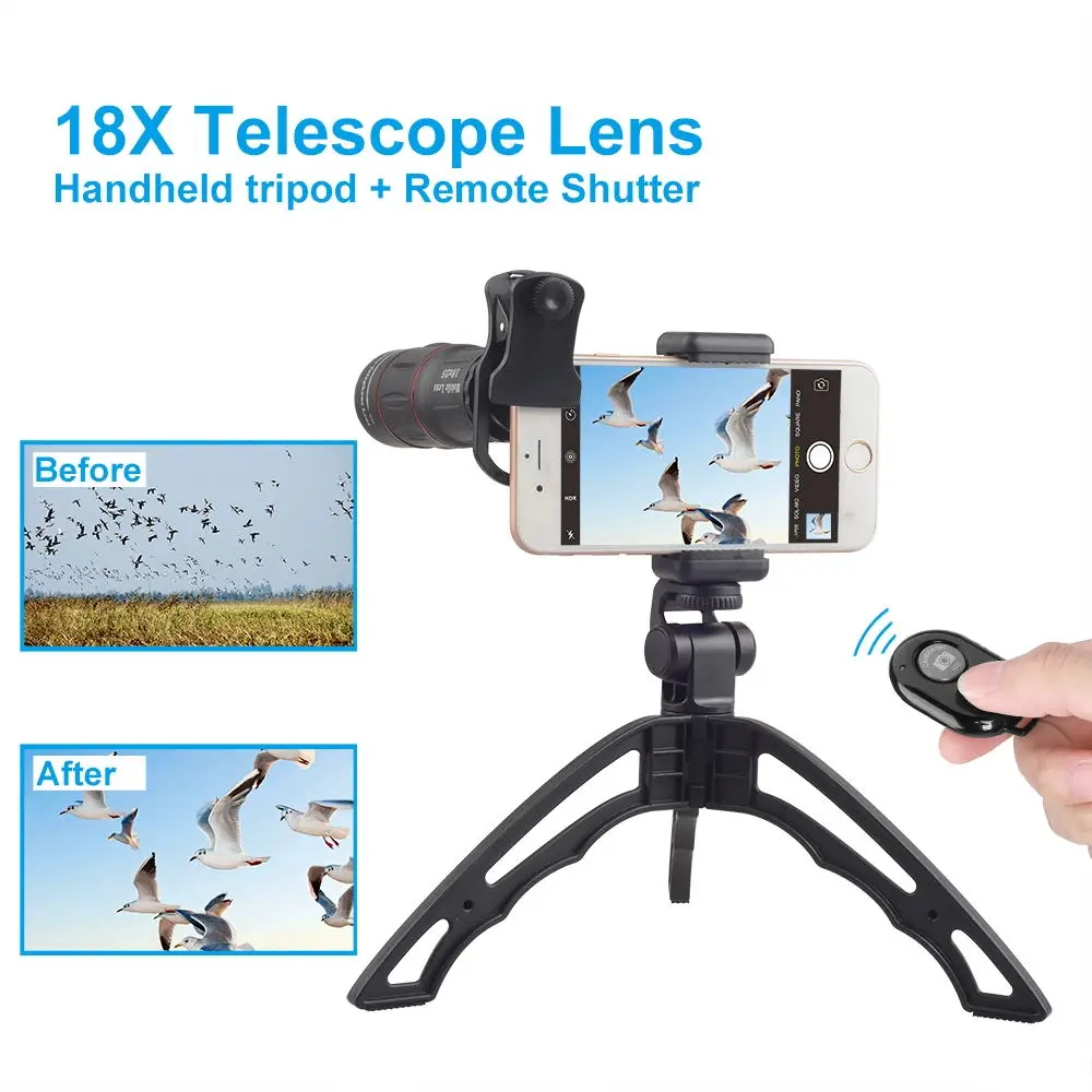 Apexel 18X Manual Monocular-Zoom Lens For Mobile Phone with Tripod