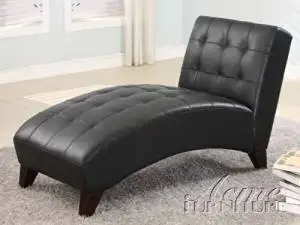 Anna Collection 15036 63"" Lounge Chaise with Dimple Design Arch Seat Plastic Tapered Legs and Bycast Leather Upholstery in Black Color