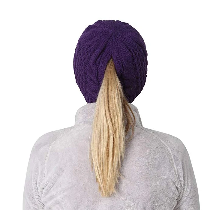 winter hat ponytail