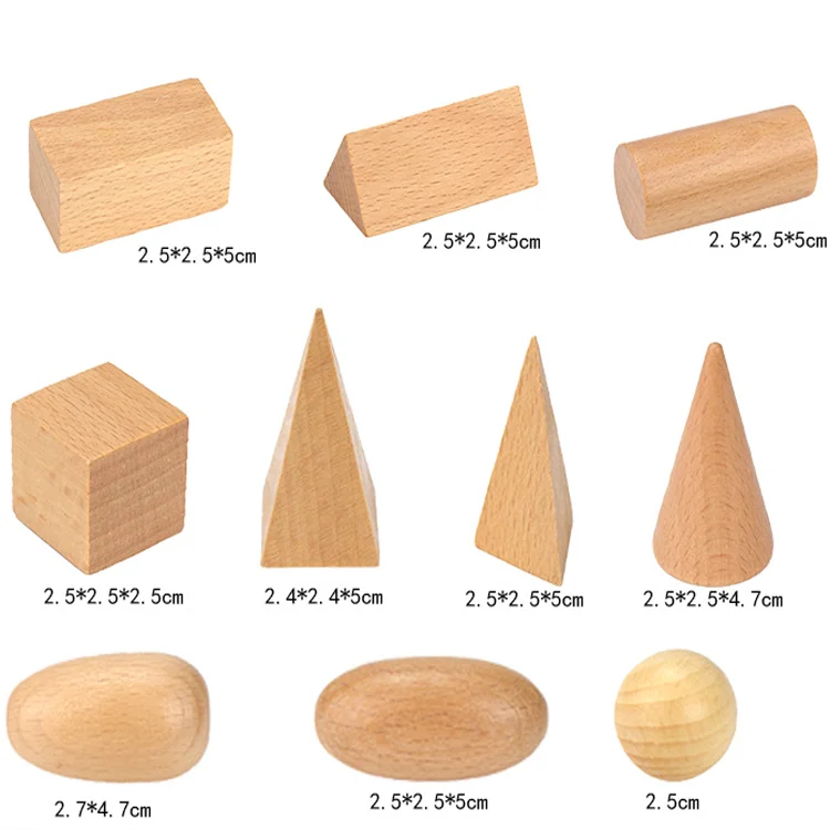 wooden geometric solid shapes
