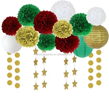 Decorazioni Di Natale 2018 Green Red Carta Velina Pom Pom Fiori Di Carta Lanterna Gold Circle Stella Del Partito Ghirlanda Buy Carta Pom Pom