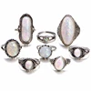Women's Hot Sale Vintage Silver OX Eight Pack Knuckle Finger Ring Set with Shell Inlaid Effect Opal Cab