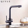 Matte black 3 way kitchen sink faucets with pure water flow filter taps