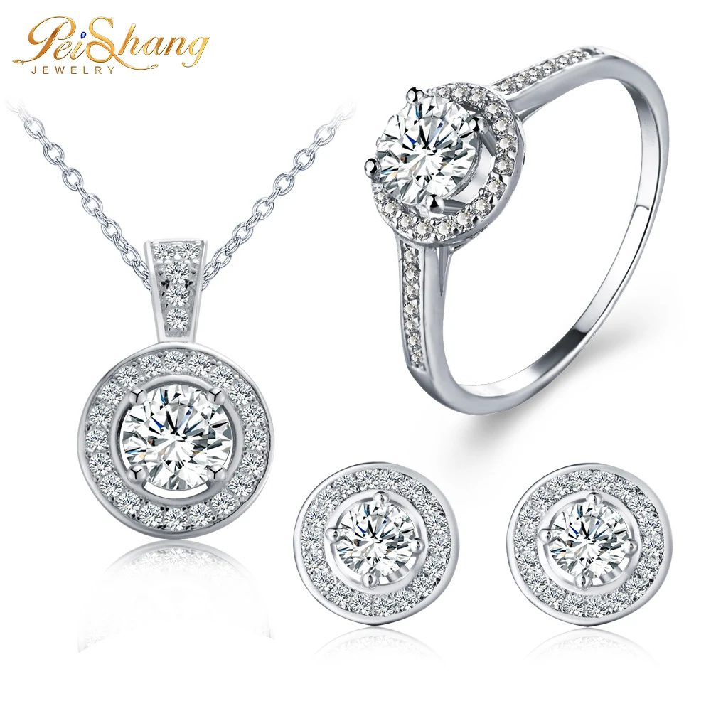 925 Sterling Silver Round Cubic Zirconia Crystal Bridal Halo Crystal Jewelry Set Buy Silver 8027