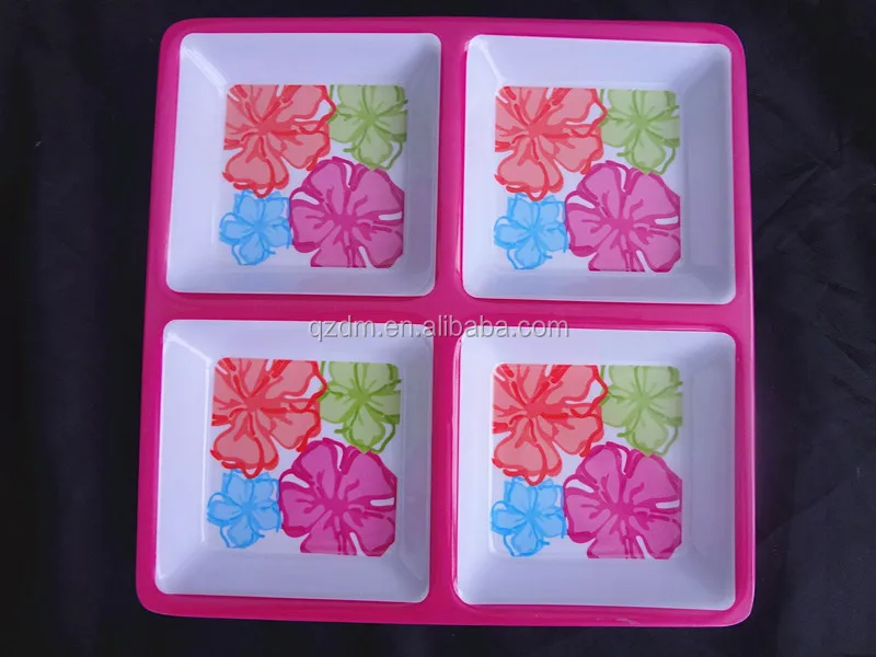 Square Shape Melamine 4 Section Plate,Melamine Square Divider Plate