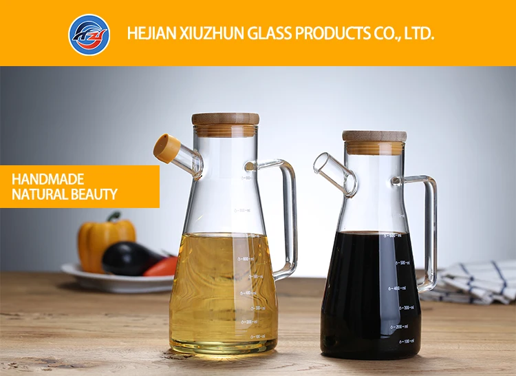 Handmade high borosilicate glass water oil bottle decanter with wooden lid