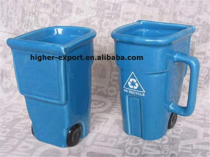 Funny Recycle Bin Shaped Porcelain Coffee Cups Awesome Office Humor
