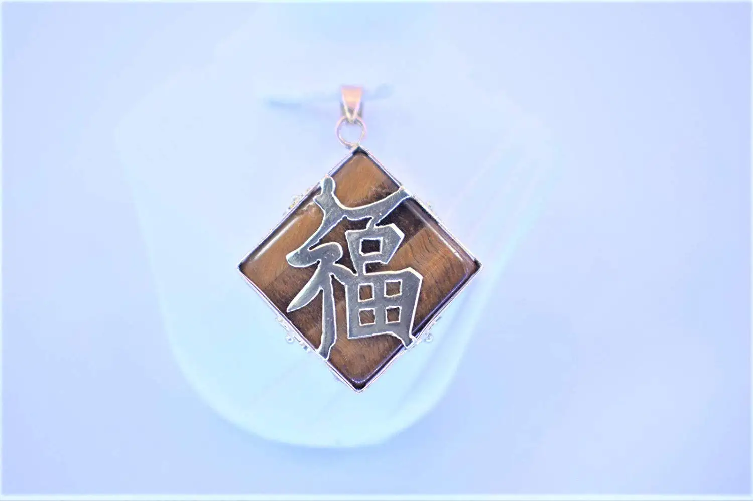 14k Yellow Gold"Longevity" &"Good Luck" Chinese Symbols Tiger Eye Pendant