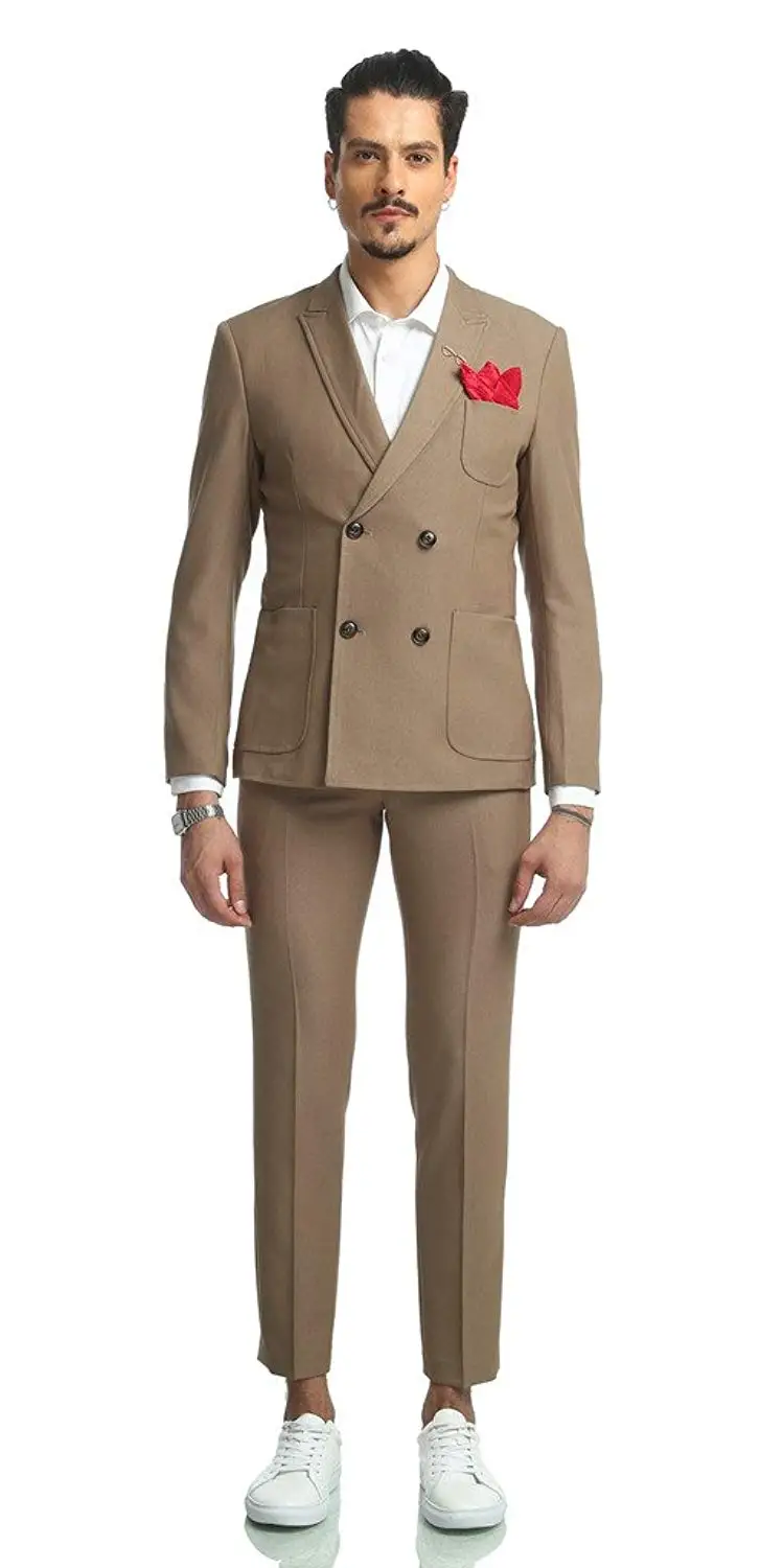 Pizoff Mens Two Pieces Double-breasted Notch-lapel Jacket Slim Fit Blazer Pant Sets