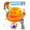Cat Toys Tower Tracks 3 Level Cat Tracks Interactive Ball Toy Feather Fluffy Mouse Toy Set Cat