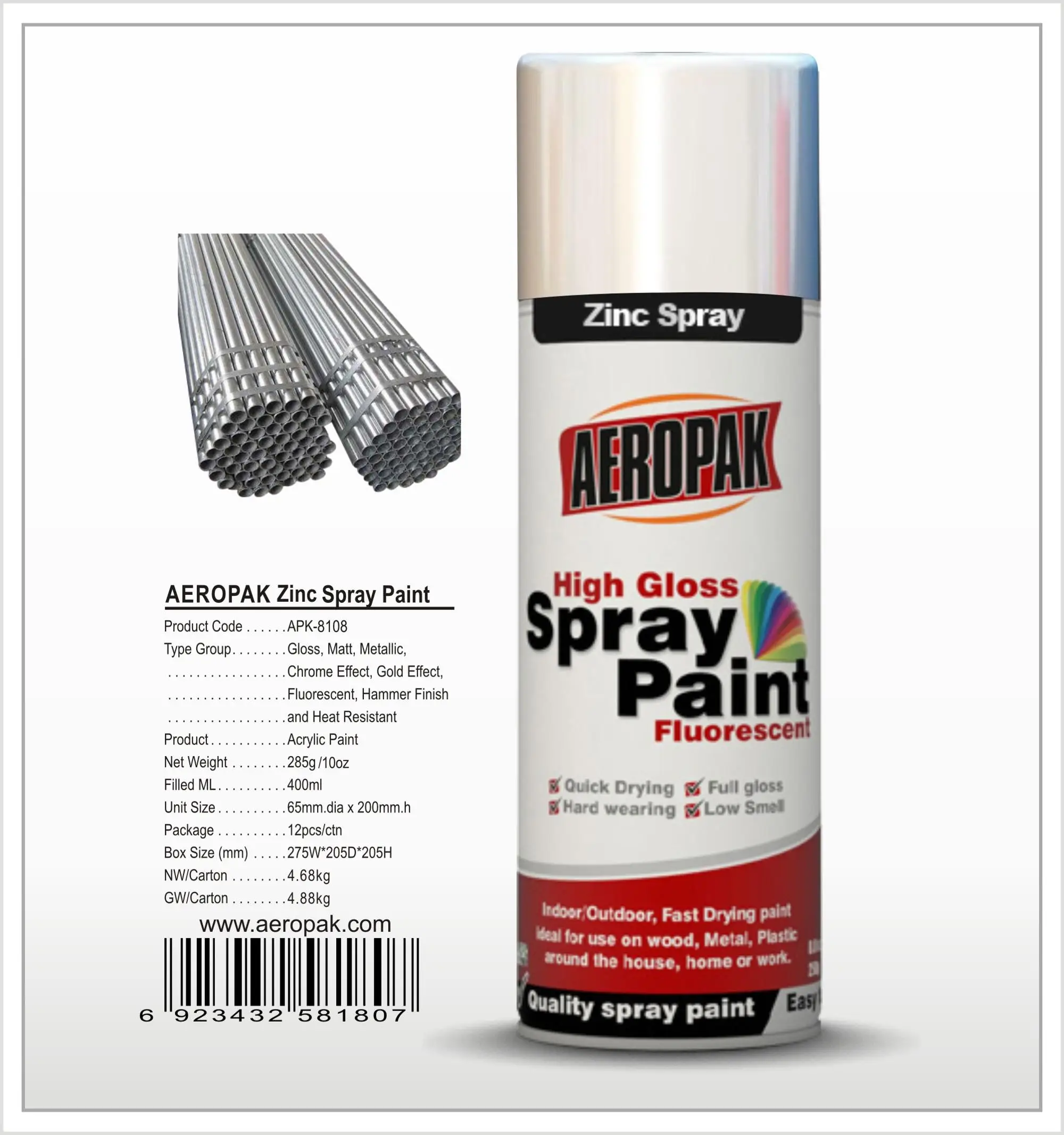 Aeropak 400ml Biodegradable Zinc Spray Paint With Msds And Reach Buy