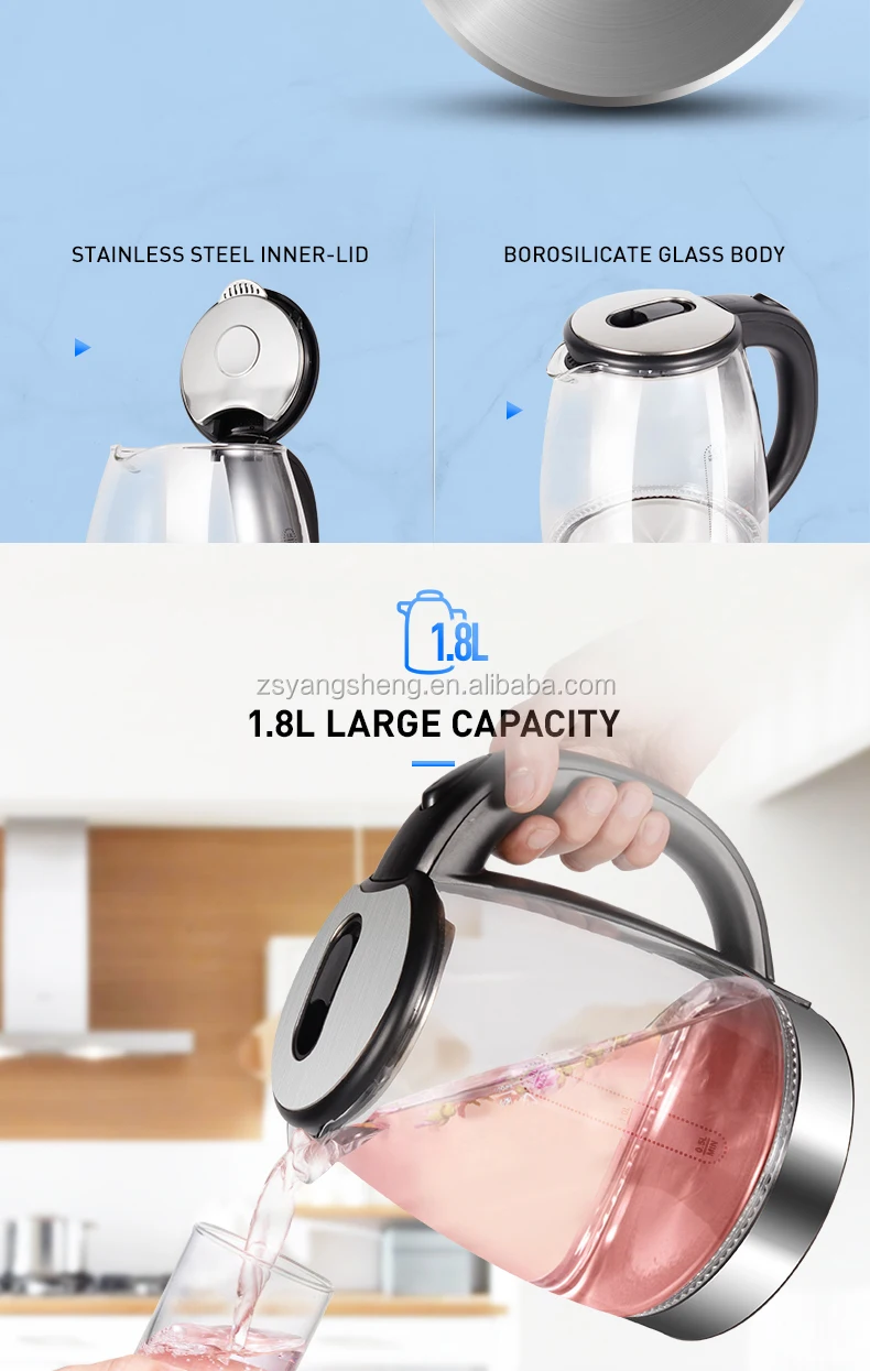 Free Sample Manufacture New Blue Light 110V 1.8L Big Smart Electronic Glass Stainless Steel Tea Water Electric Kettle