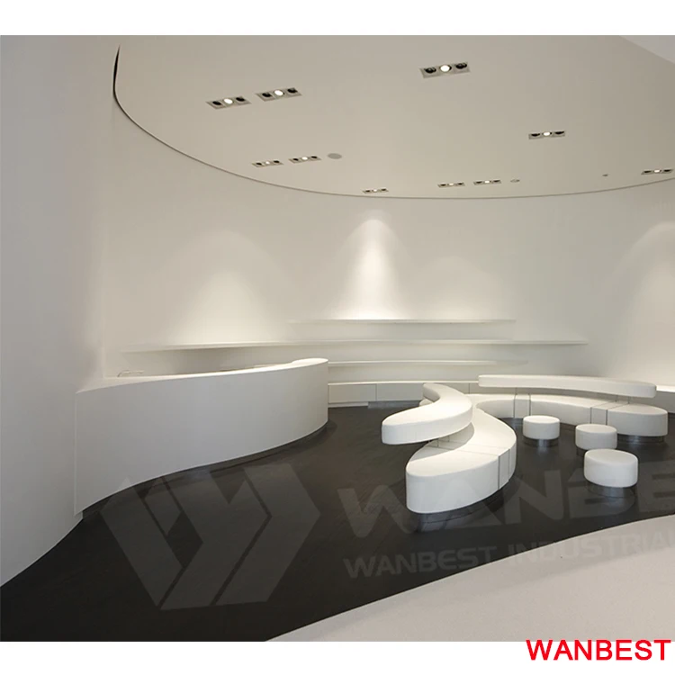 High Gloss White Artificial Marble Lobby Spa Company Reception