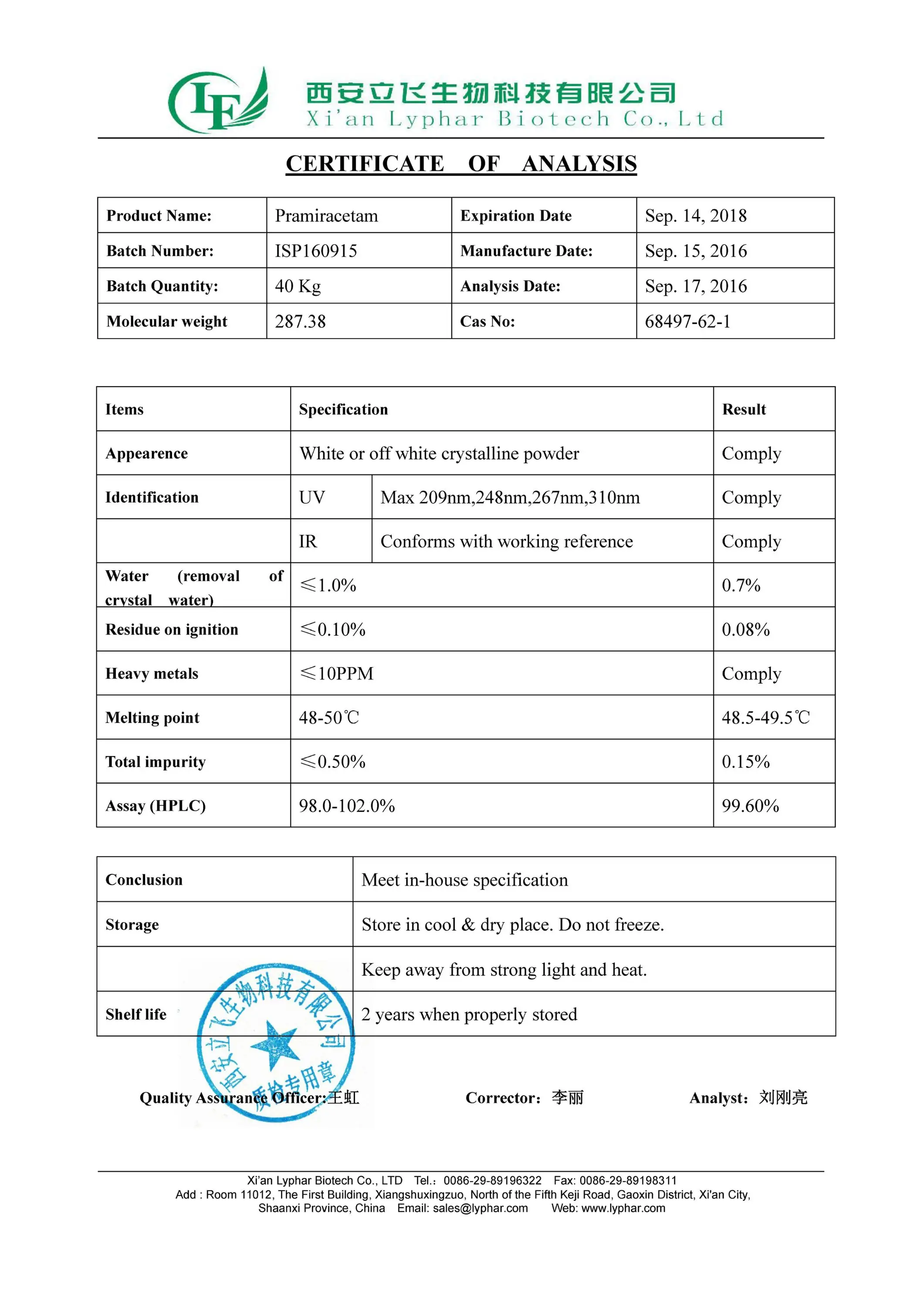 Manufacturer Supply Nootropic CAS 68497-62-1 Pramiracetam
