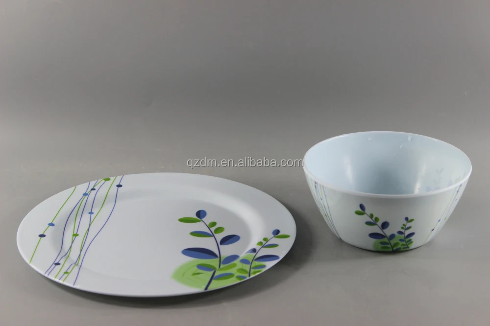 Decal Print Melamine Round Plate And Bowl Set