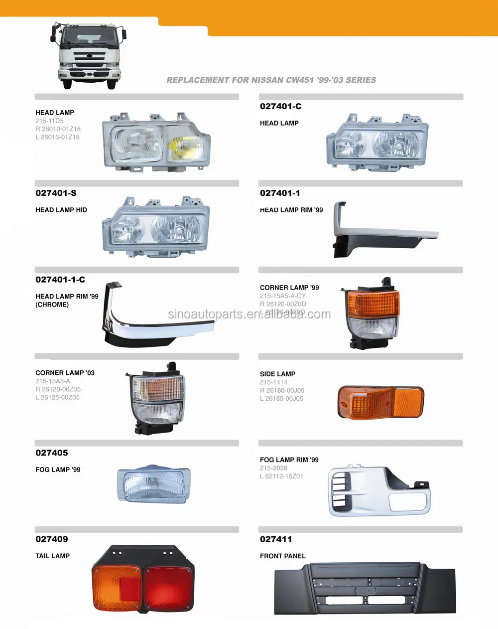 Head Lamp 21511d5,Corner Lamp 21515a5 21515ada,Side Lamp 2151414 For Nissan Cw451 9903
