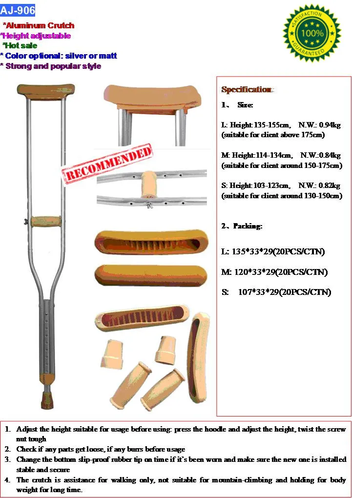 Aj906 Aluminum Adjustable Hot Sale Cane Walking Stick Elbow Crutches
