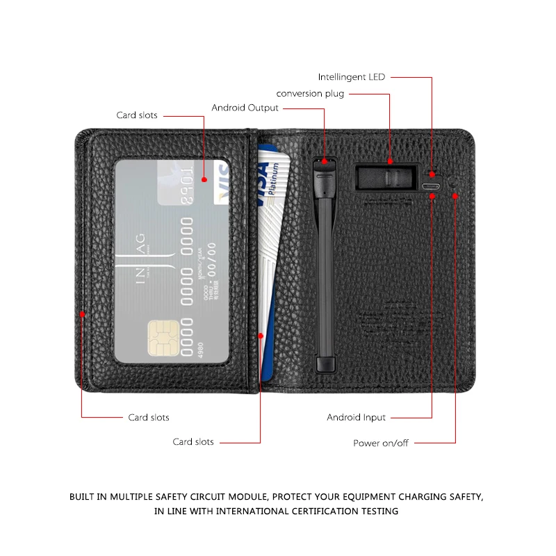 2018 Leather Cable Wallet Power Bank 4000mah Phone Powerbank With Card ...