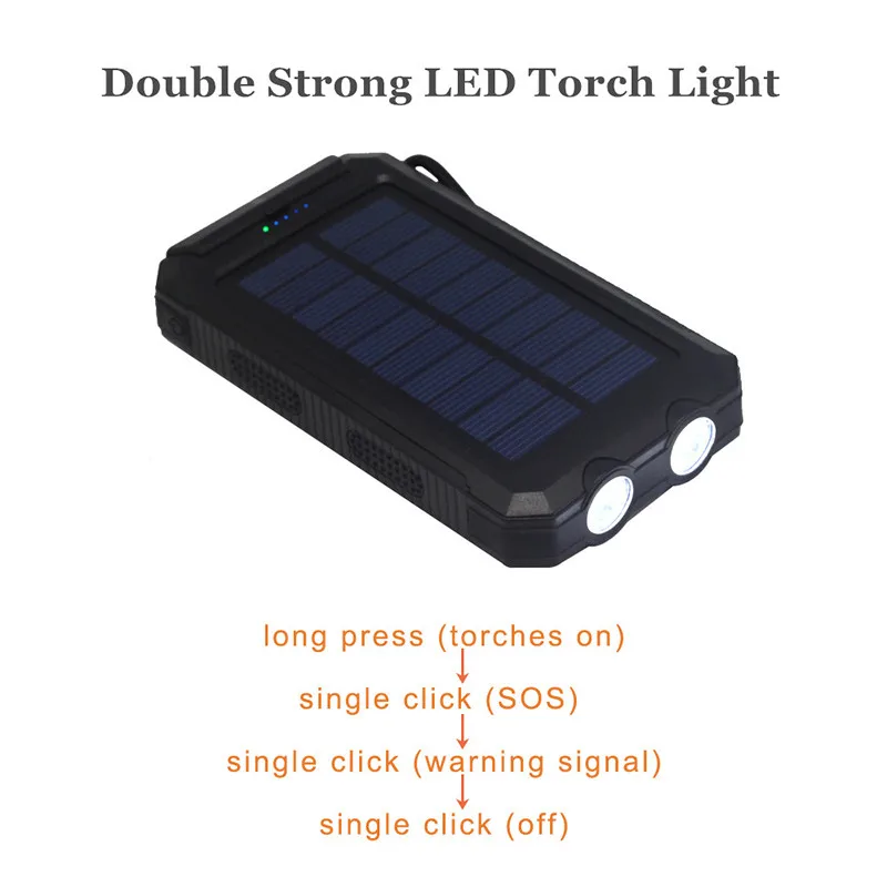 Solar Power Bank 10000mah Led Flashlight Rohs Solar Charger