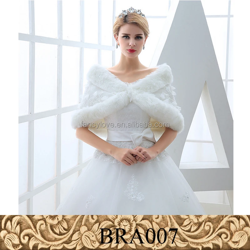 wedding dress with fur shawl