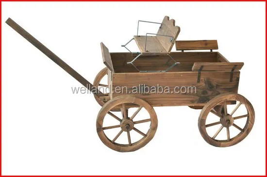 Antique Wooden Wagon Planters Flame Burnt Backyard Garden Antique Wooden Wagon Planters Flame