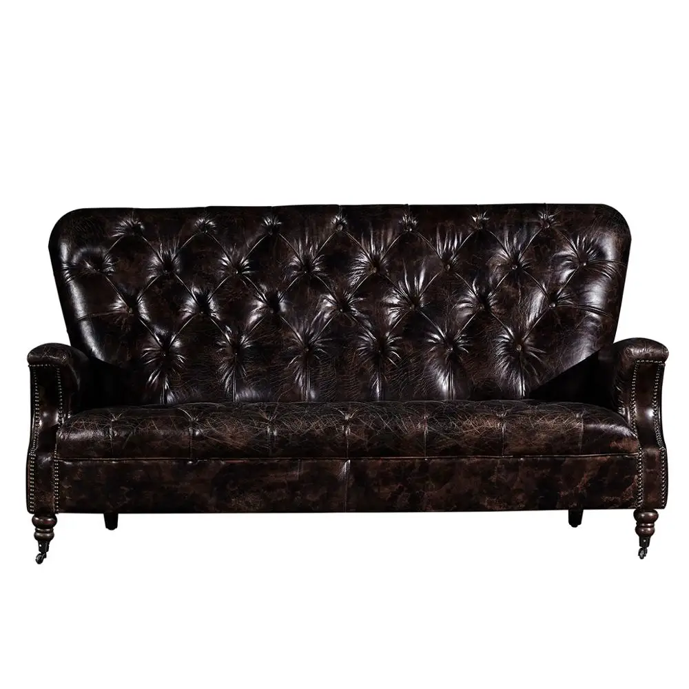 American Style 2 Seater Sofa 3 Seat Vintage Pu Leather Artificial Antique