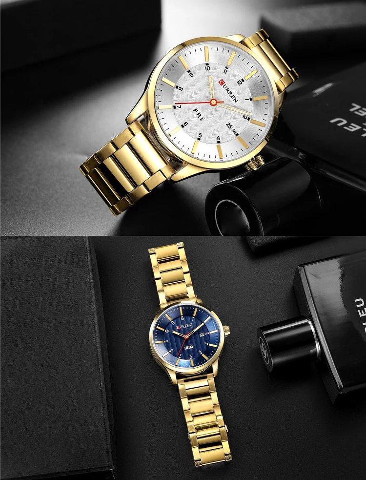 CURREN 8316 new men's fashion brand steel belt week calendar life waterproof sports quartz watch stainless steel men's watch