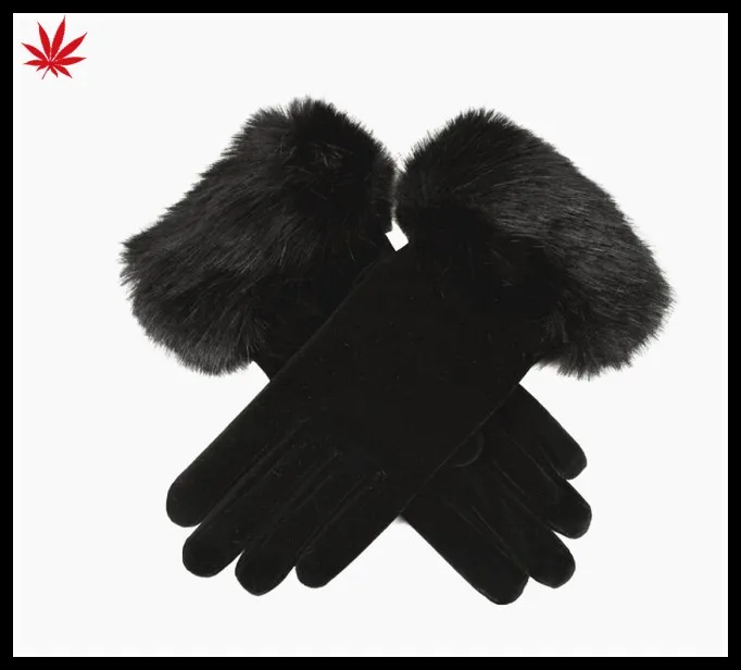Ladies new style pig suede leather gloves with fur