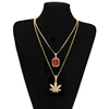 Unisex Style Hip Hop Lab Ruby Gems And Marijuana Necklace Sets