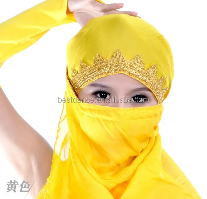 Belly Dance Costume Gold Trim Chiffon Head Veil Shawl 12 Colors