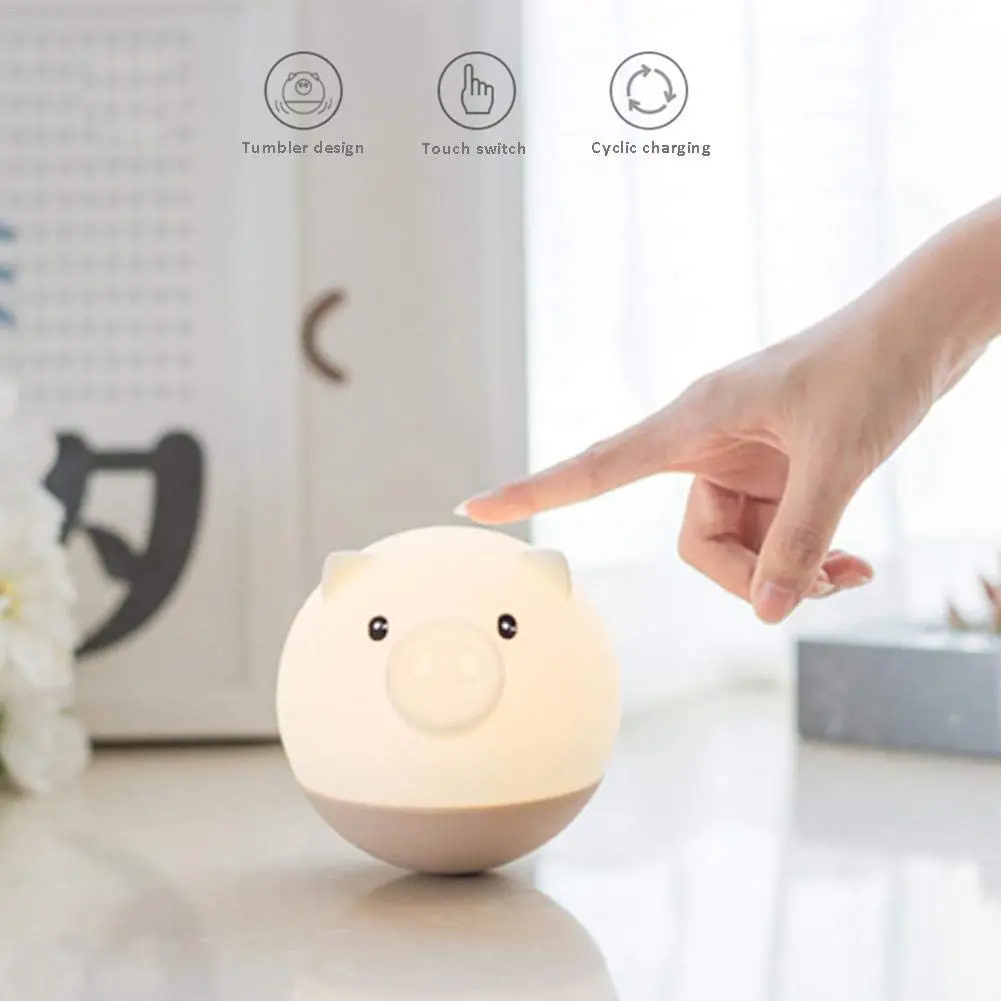 YARRAE  SILICONE  LED Nursery Night Lights for Kids, Cute Pig Silicone Baby Child Beside Lamp