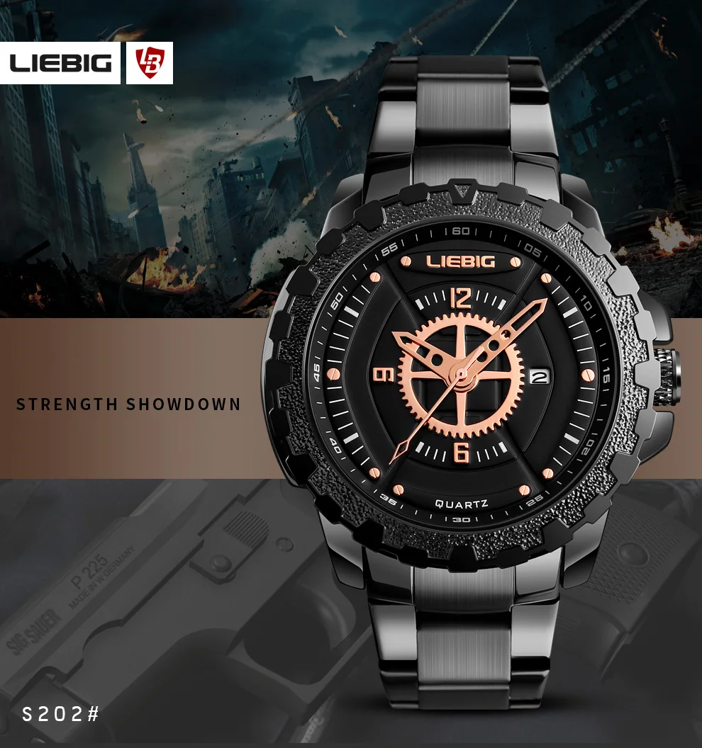 Liebig 2018 New Fashion Stainless Steel Military Time Calendar Quartz ...