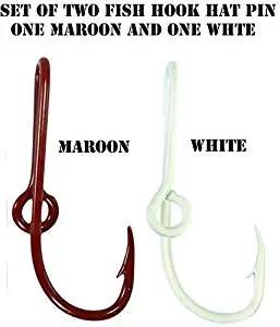 Custom Colored Eagle Claw Team Spirt Colored Maroon/White Hat Fish Hook Pins One Maroon and One White Hat Hook Clip