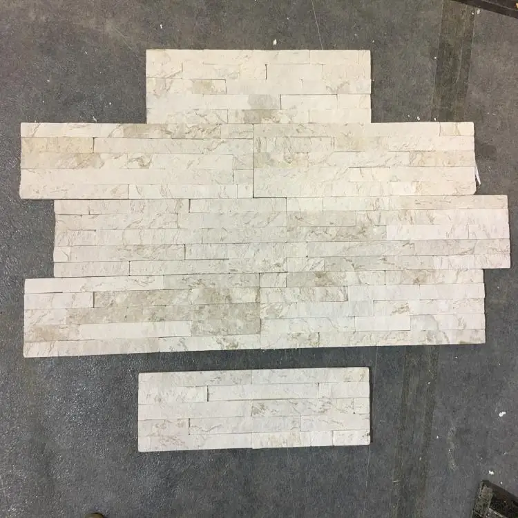 Natural gold line snow white marble stone wall cladding flat ledgestone panels veneer