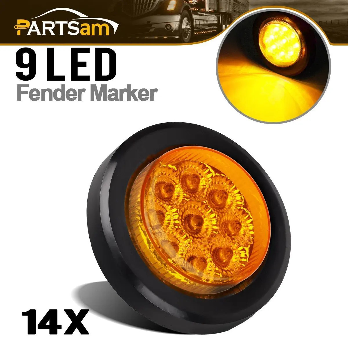 1Pc New 2" Round Clearance Side Marker Truck Trailer LED Light Amber Grommet Kit