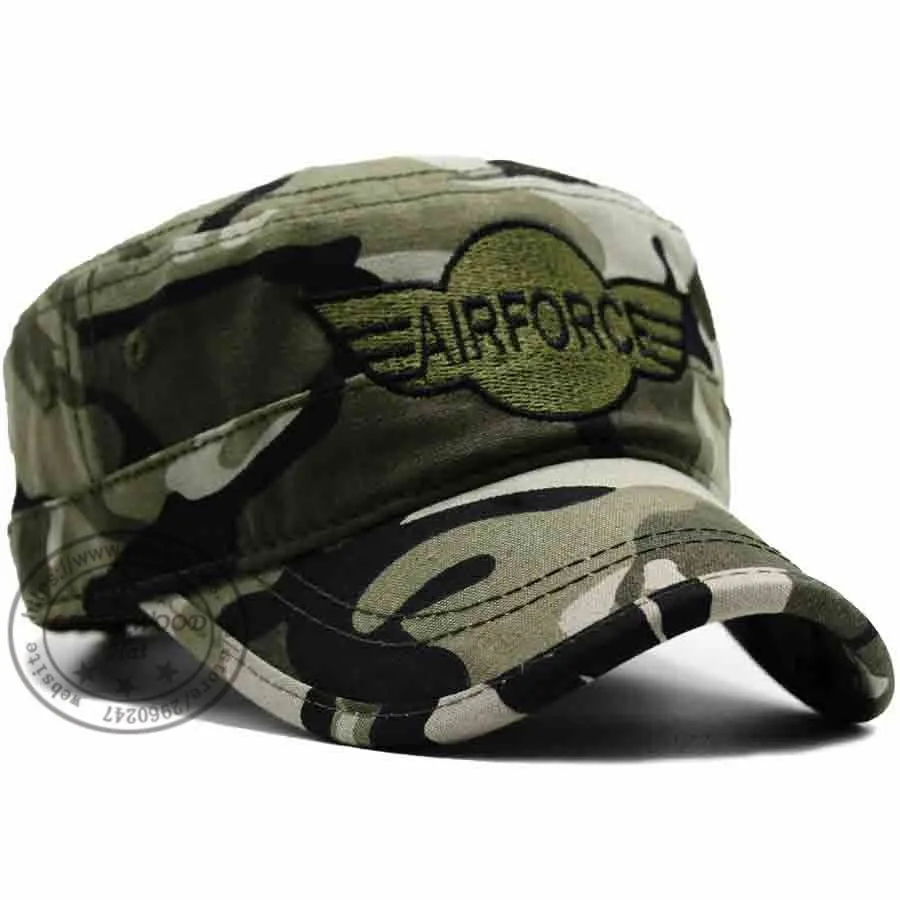 Military Cotton Flat Top Cap Us Wing Air Force Low Profile Hat Caps ...