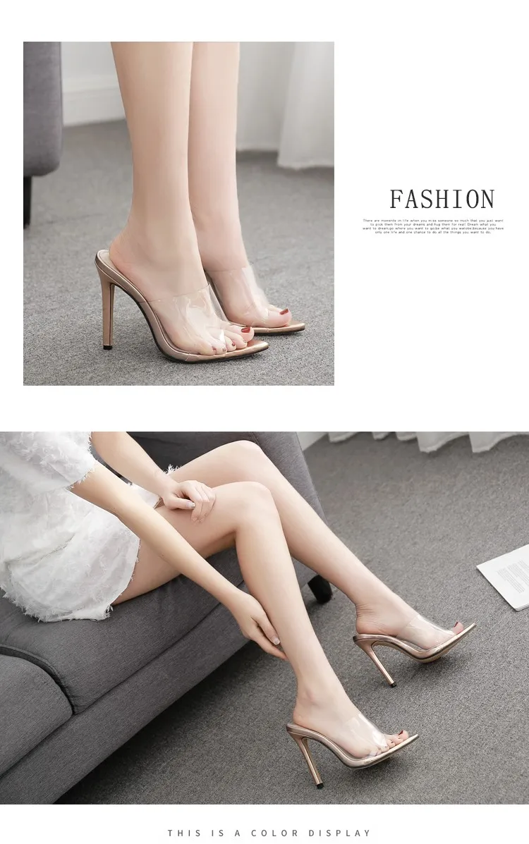 Css564 Pvc Transparent Thin High Heels Open Toe Slippers Shoes For Women And Girls - Buy Pencil 