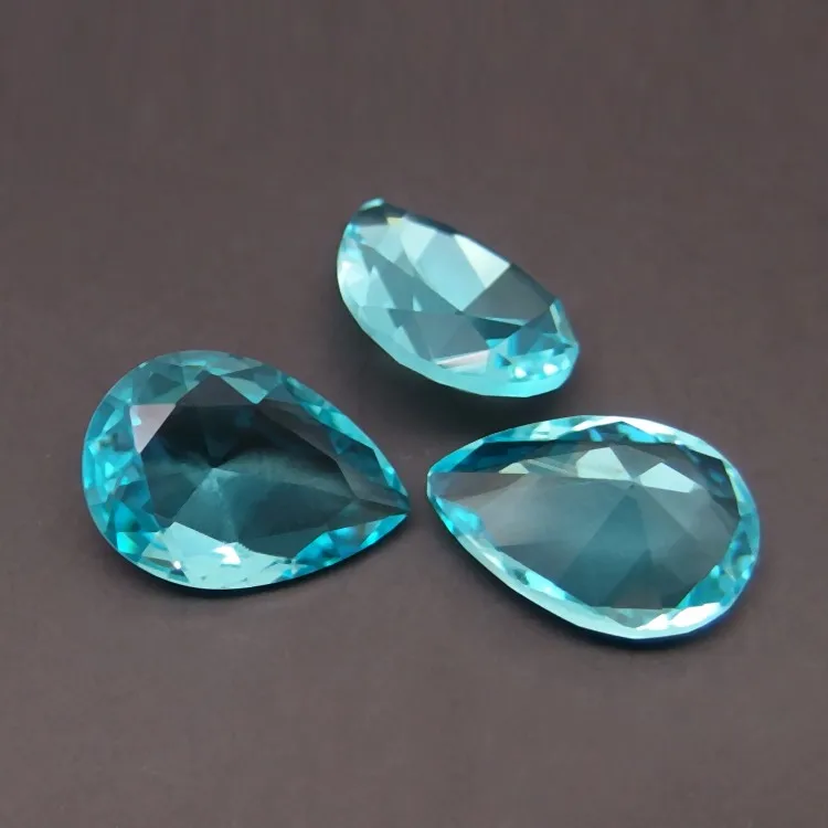 工厂批发非常低价格玻璃宝石梨形海蓝宝石