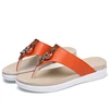 Wholesale split leather comfort soft PU sole summer beach ladies flat slippers custom flip flops women