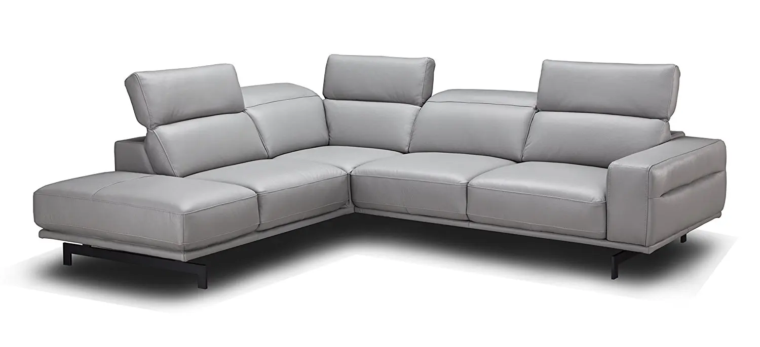 J and M Furniture 17981-LHFC Davenport Light Grey Lhf Chaise Premium Leather Sectional Sleeper