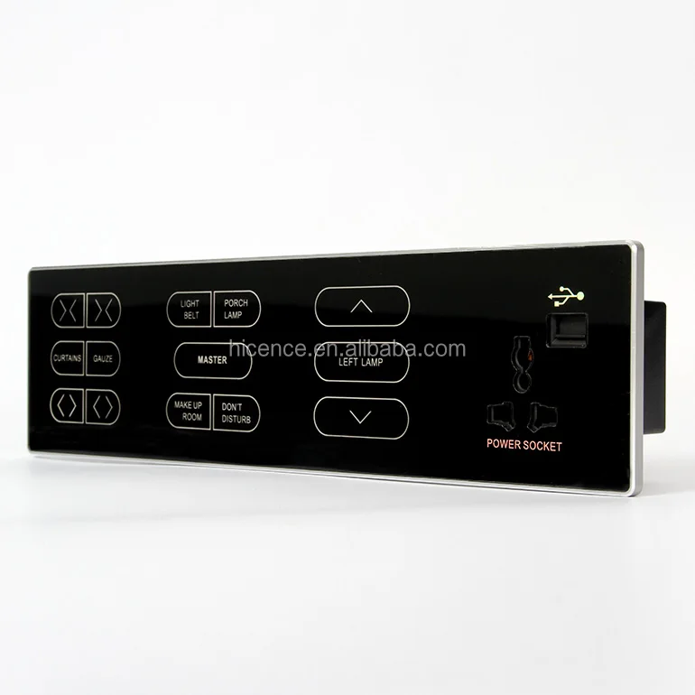 Thin 4 Connected Glass Panel Bedside Touch Switch with curtain control, dimmer, light switch and socket