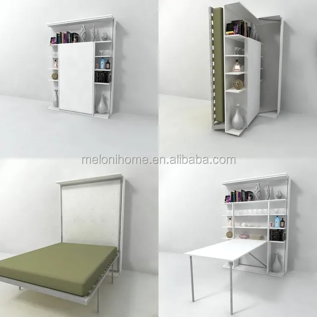 Cama De Pared Vertical Plegable Giratoria Con Escritorio,Muebles