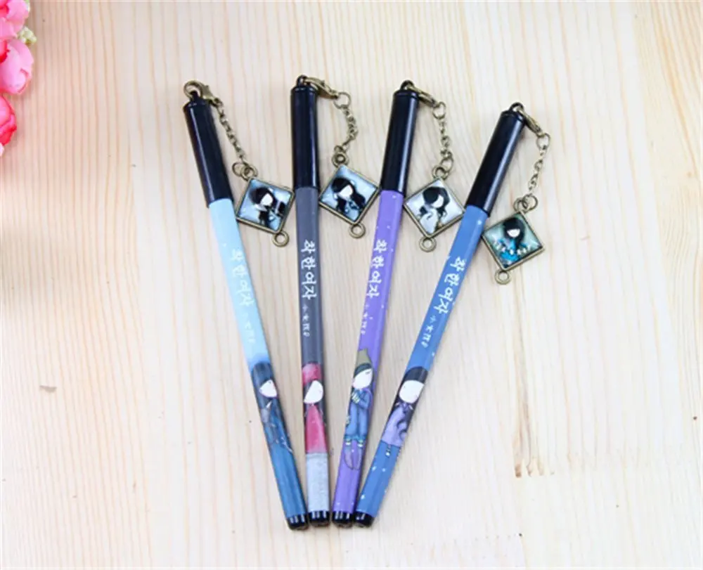 WishgiftCC 4pcs Cute Little Girl Black 0.38mm Gel Pen, Cute Creative Stationery and Office Supplies